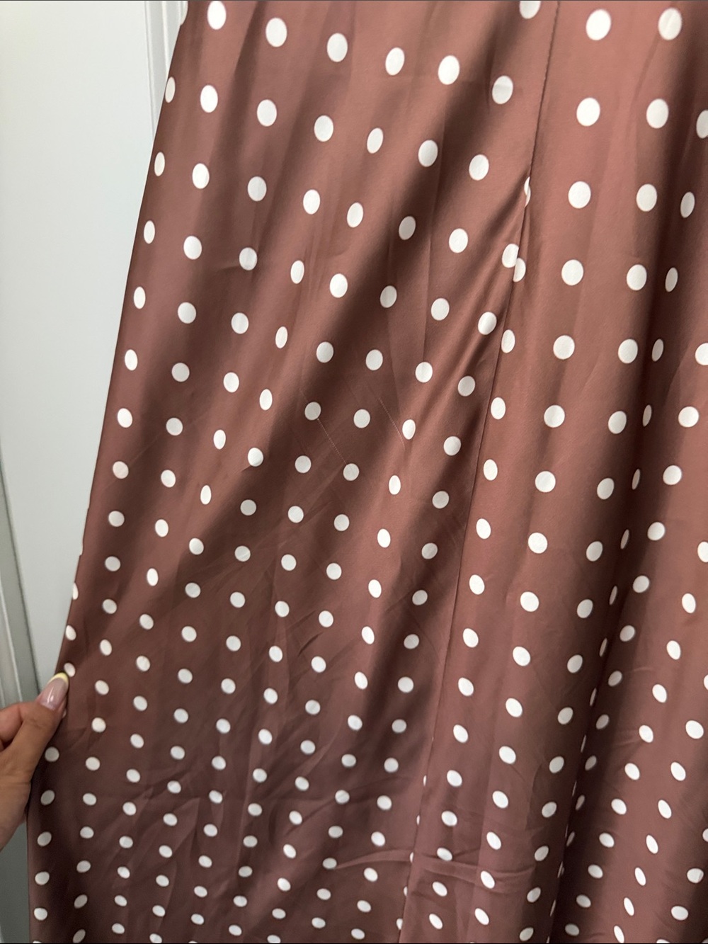 Brown Polka Dot Cowl Neck Midi Dress - Picture 3 of 15